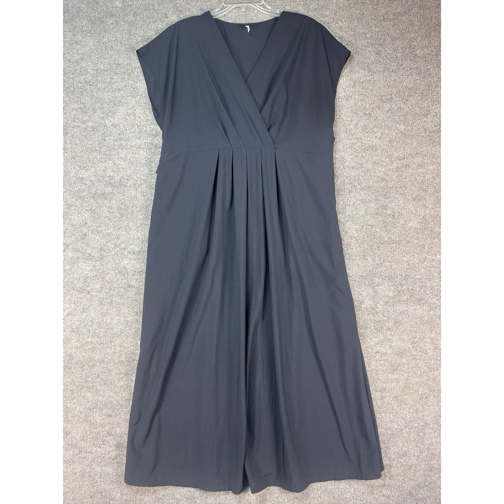 Halara Dress Breezeful V Neck Tie Back Midi Dress Black Pockets Quick Dry